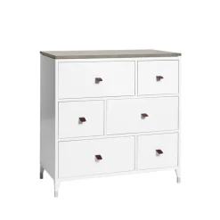 Cómoda Abisko, Blanco, encimera de hormigón, 6 cajones