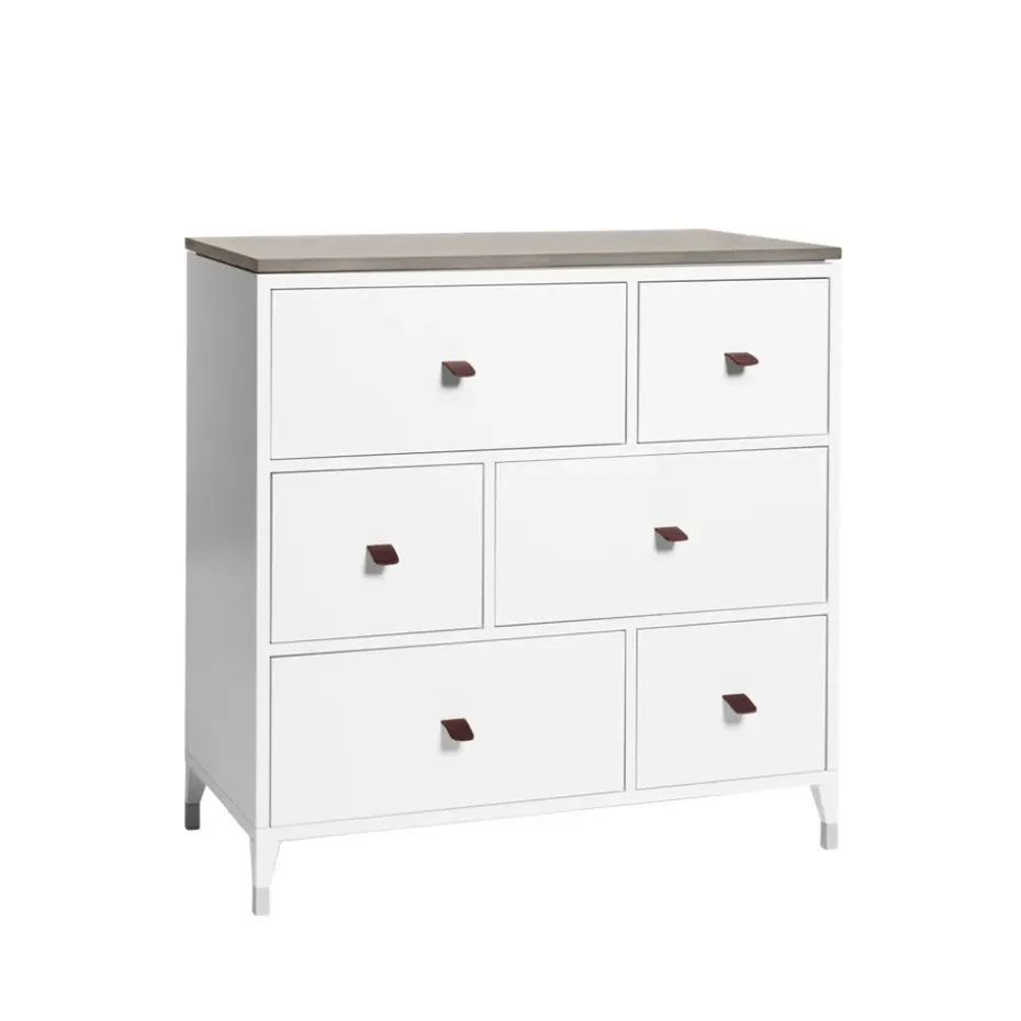 Cómoda Abisko, Blanco, encimera de hormigón, 6 cajones