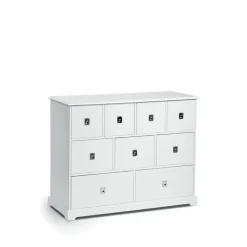 Cómoda Smögen, Blanco, 9 cajones, cromo