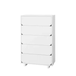 Cómoda Vidja alta, Lacado blanco, 5 cajones