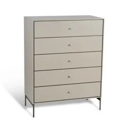 Cómoda Volt 5 cajones beige, Detalles en acero inoxidable