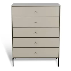 Cómoda Volt 5 cajones beige, Detalles en negro