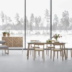 Corners Mesa, Roble aceitado blanco, vidrio