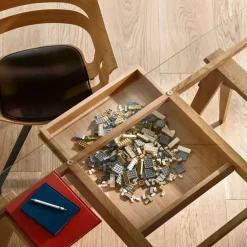 Escritorio Arco, Roble lacado transparente, incl. cajón, tablero de vidrio