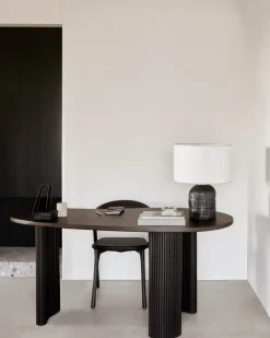 Escritorio Boomerang, Caoba teñida en marrón oscuro, 160x83x76 cm