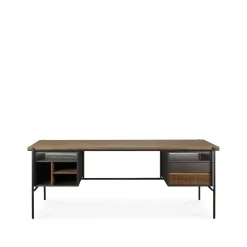 Escritorio con cajones Oscar , Teak - patas de metal negras