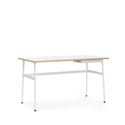 Escritorio Journal, Laminado blanco, patas en acero blanco y cajón