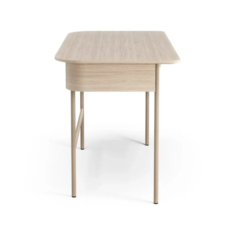 Escritorio Luna con cajón, Roble pigmentado blanco