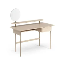 Escritorio Luna con cajón, estante y espejo, Roble pigmentado blanco