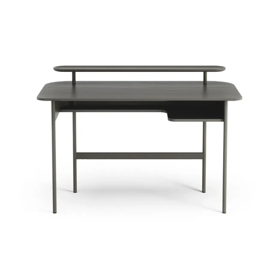 Escritorio Luna con estante, Roble gris tormenta