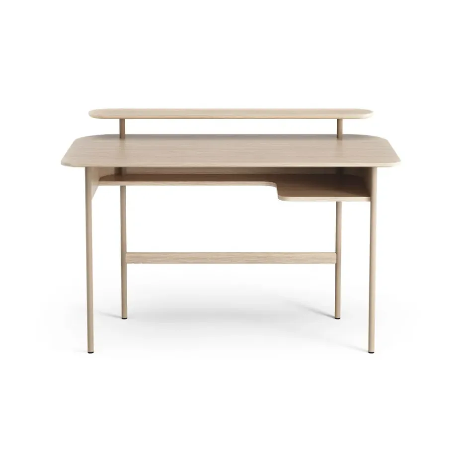 Escritorio Luna con estante, Roble pigmentado blanco