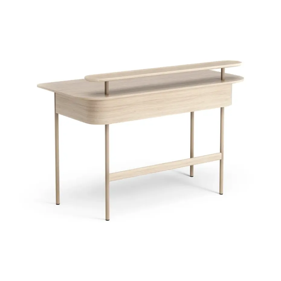 Escritorio Luna con estante, Roble pigmentado blanco