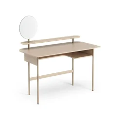 Escritorio Luna con estante y espejo, Roble pigmentado blanco