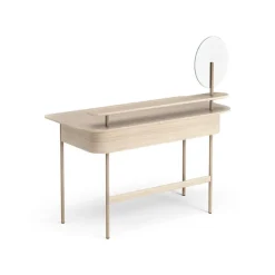 Escritorio Luna con estante y espejo, Roble pigmentado blanco