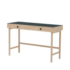 Escritorio Mind, Negro linóleo, cajones y patas en roble aceitado blanco