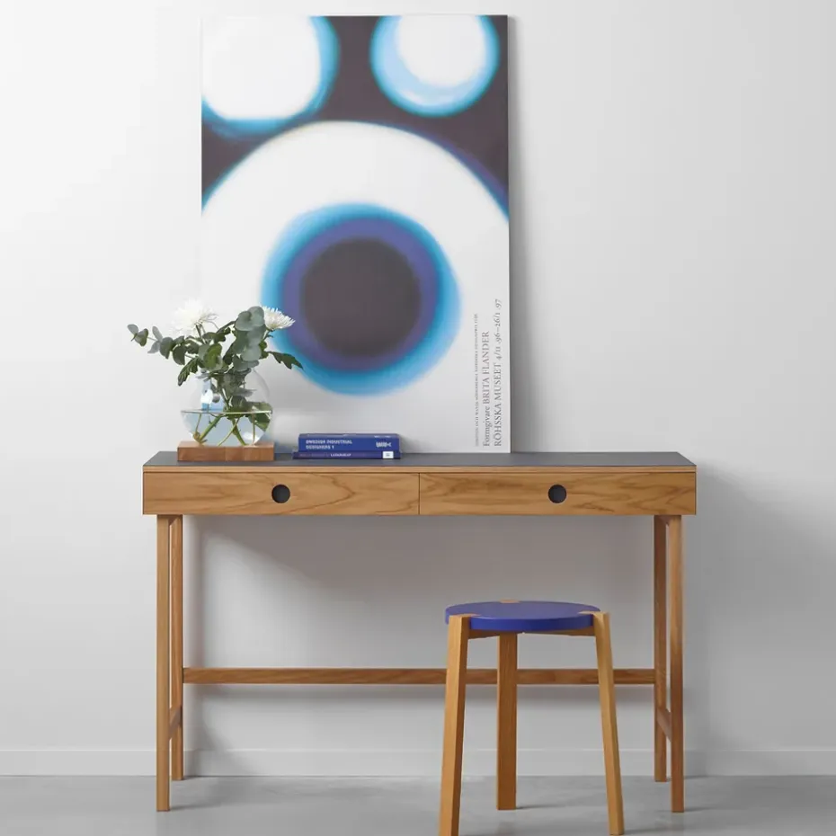 Escritorio Mind, Negro linóleo, cajones y patas en roble aceitado