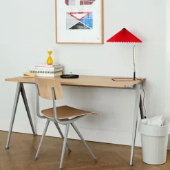 Escritorio Pyramid 01, Oak clear lacquer-140x75cm-estructura de acero beige