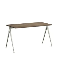 Escritorio Pyramid 01, roble ahumado, 140x65cm, estructura de acero beige