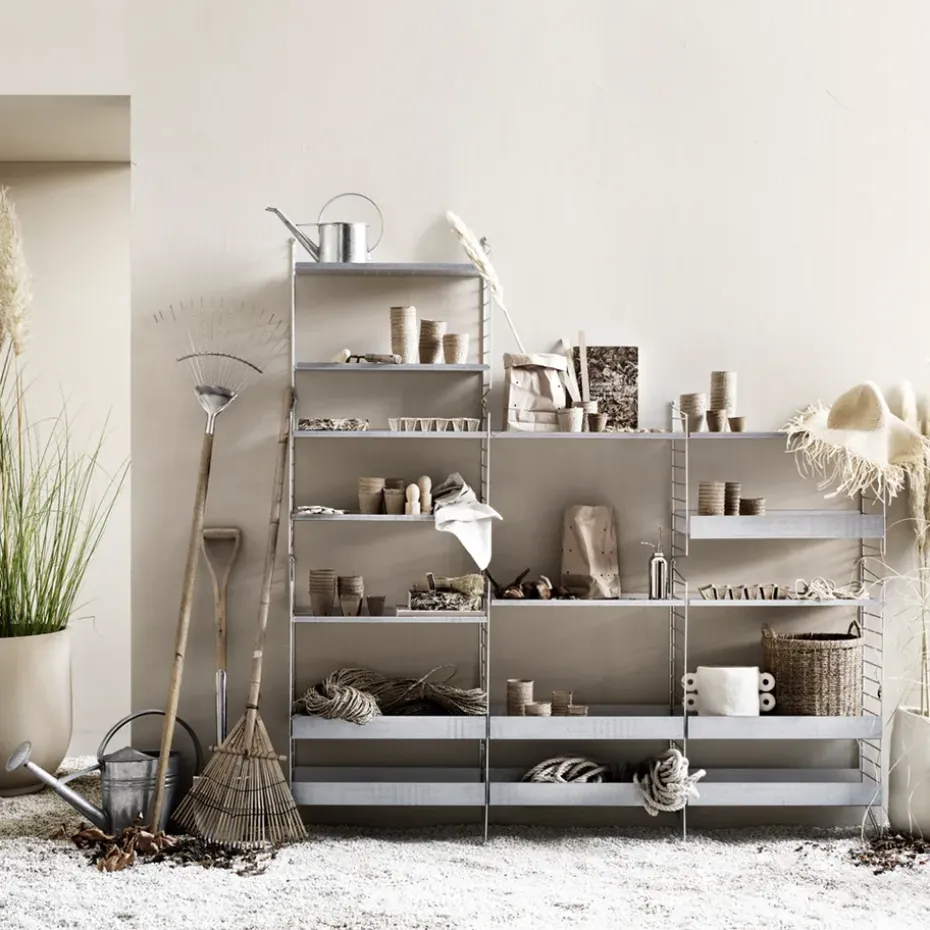 Estante galvanizado String Outdoor, Galvanizado-58x30 cm-borde alto