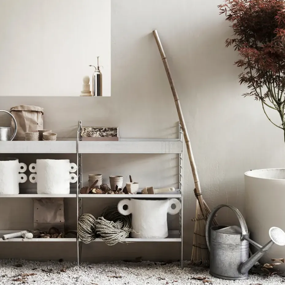 Estante galvanizado String Outdoor, Galvanizado-58x30 cm-borde alto