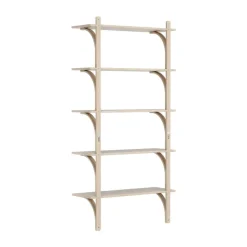 Estantería Levi de 5 baldas, Roble pigmentado en blanco-aluminio, 90 cm