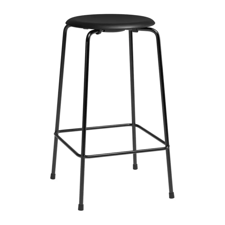 High Dot counter stool 4 patas, Intense cuero negro-acero negro