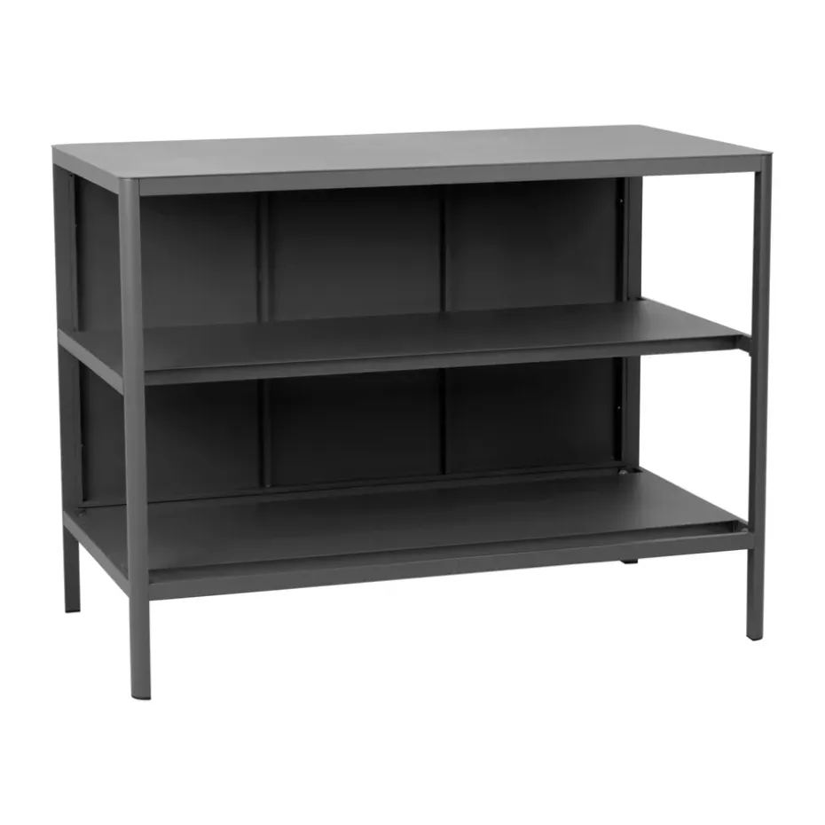 Kelia cocina de exterior con banco y estantes, Antracita, 121x91x64 cm