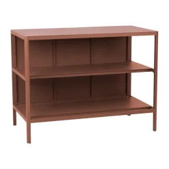 Kelia cocina de exterior con banco y estantes, Zin red, 121x91x64 cm