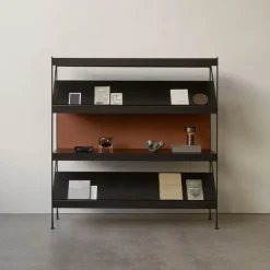 Módulo de estantería Zet, Oak dark stained, 1x2, black steel base