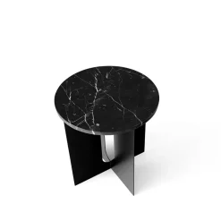 Mesa auxiliar Androgyne, Marble black, ø42 cm, base de acero en color negro