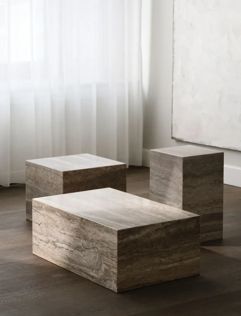 Mesa auxiliar Cubism, Tufo plateado, 30x30x50 cm