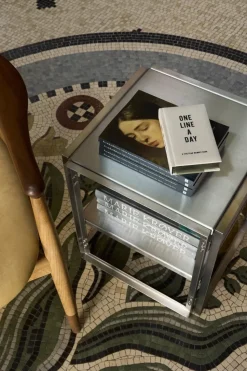 Mesa auxiliar Foldable 40x40 cm, Acero inoxidable cepillado