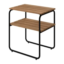 Mesa auxiliar L45, Teca—estructura de acero negra, 45x32 cm