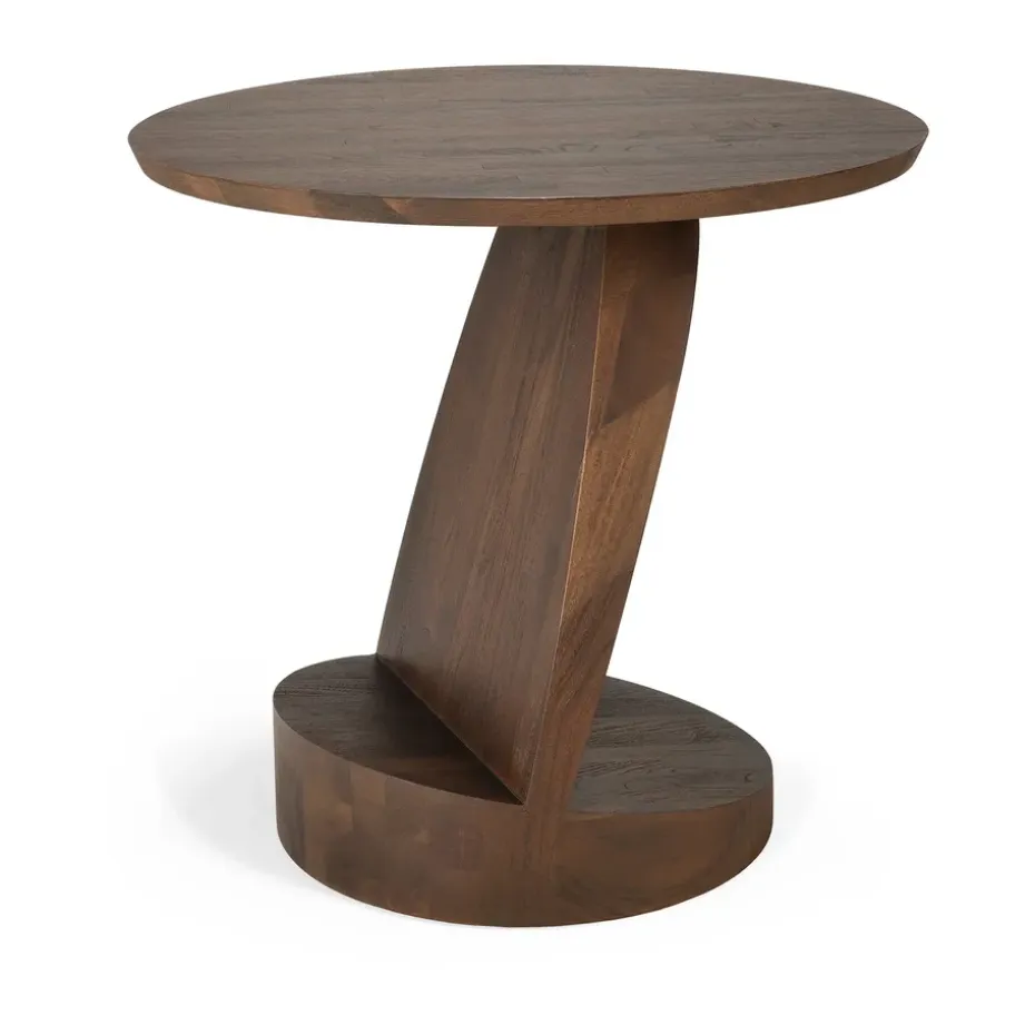 Mesa auxiliar Oblic Ø52 cm, teca tintada en marrón