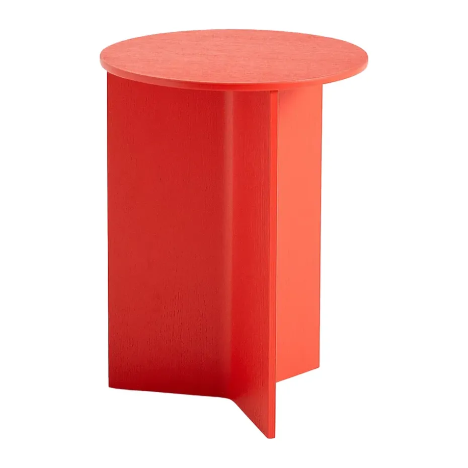 Mesa auxiliar Slit high Ø35 cm, Candy red lacquered oak