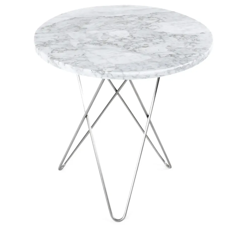 Mesa auxiliar Tall mini O Ø50 H50, base inoxidable, mármol blanco