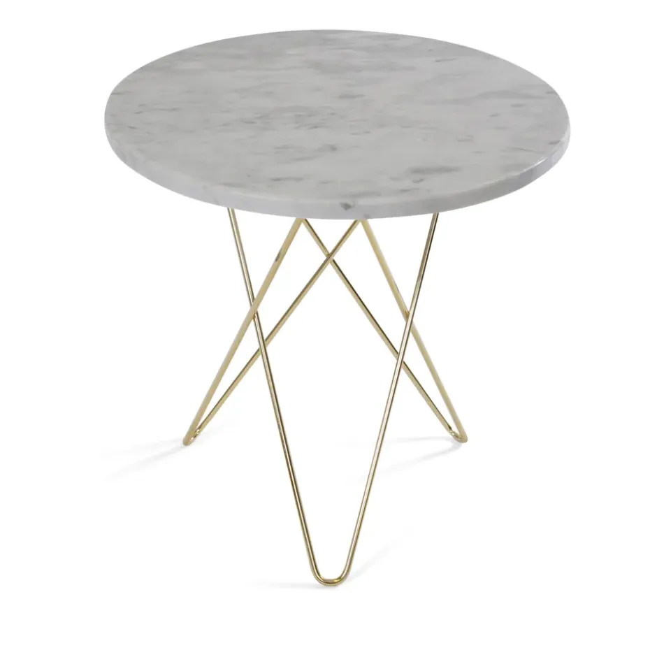 Mesa auxiliar Tall mini O Ø50 H50, base latón, mármol blanco
