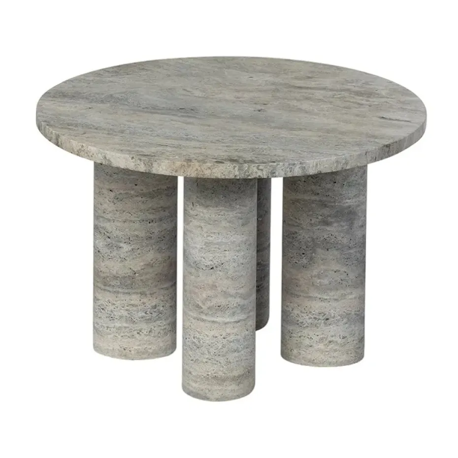Mesa auxiliar Volos S, Ø52 cm, Travertino Plata