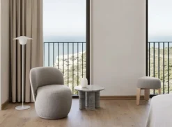 Mesa auxiliar Volos S, Ø52 cm, Travertino Plata