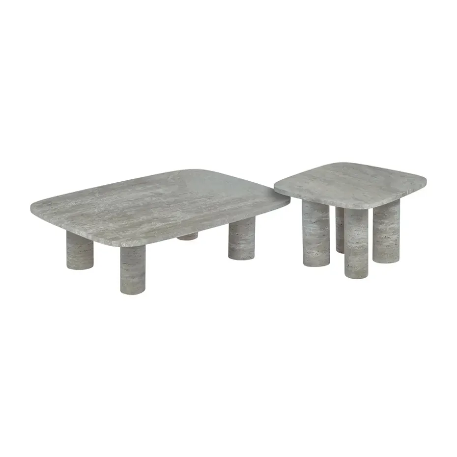 Mesa auxiliar Volos S, 52x52 cm, Travertino Plateado