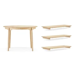 Mesa Carl abedul, Aceitado natural, 3 tableros de extensión+pata de apoyo