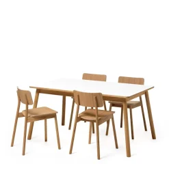 Mesa con tablero adicional Dino+, Blanco, base de roble, 2 tableros de extensión