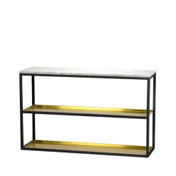 Mesa consola 11, Mármol blanco, base lacada en negro con balda