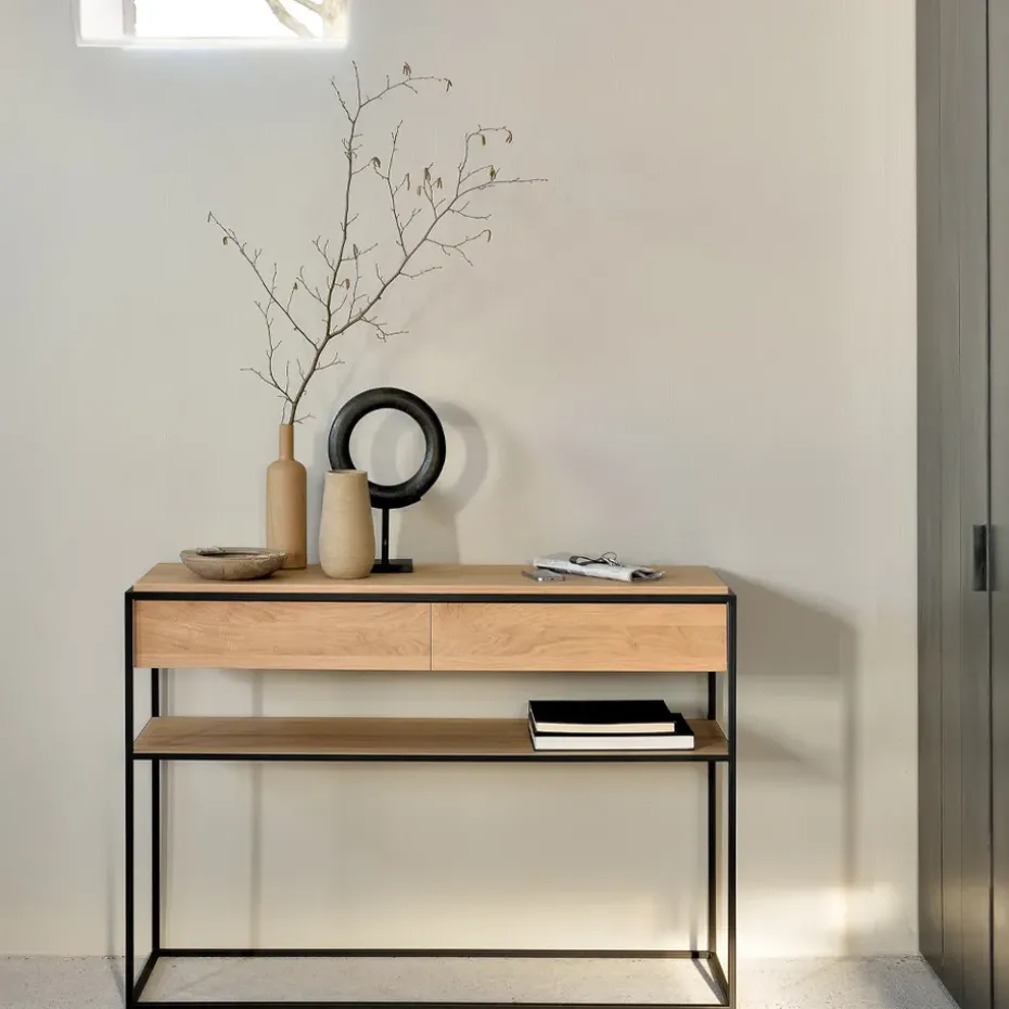 Mesa consola Monolit 122x40 cm, Oak black-Black