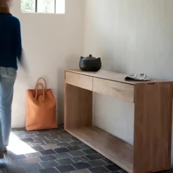 Mesa consola Nordic, Roble lacado dos cajones 160x40 cm