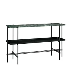 Mesa consola TS 120x30x72 cm, Green guatemala marble, base negra, con bandeja
