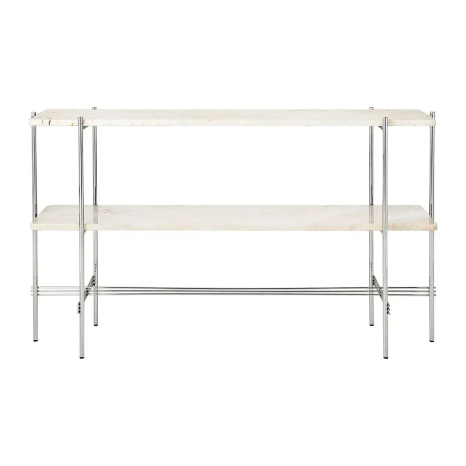 Mesa consola TS 120x30x72 cm, Neutral white travertine-acero