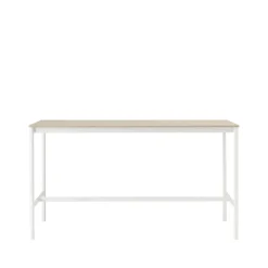 Mesa de bar Base High, Oak, base blanca, borde de madera contrachapada, w85 l190 h105