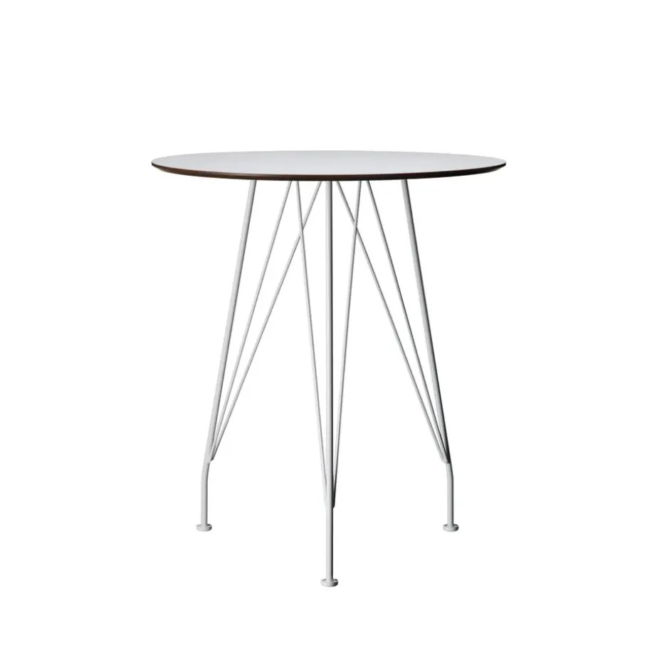 Mesa de café Desirée, Laminado blanco, ø110cm, base lacada en blanco