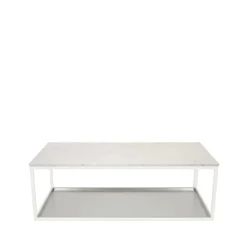 Mesa de centro 11, Mármol blanco, base lacada blanca, chapa de zinc